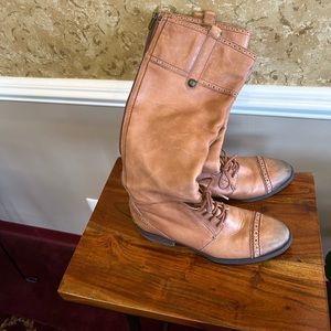Sam Edelman Perron Brown Leather Laces Cap Toe Zip Knee High Boots Womens 7.5 M